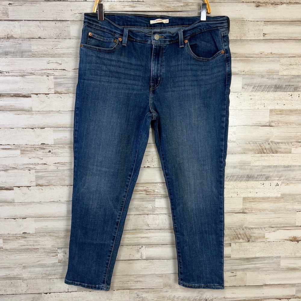 Levis Boyfriend Jeans Women 33 Blue Denim Stretch Medium Wash Ankle Minimalist